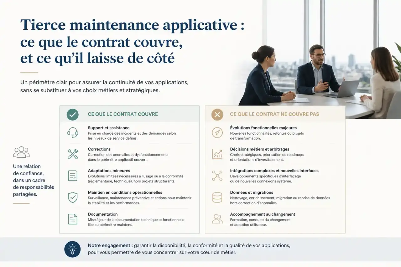 Tierce maintenance applicative : ce que le contrat couvre, et ce qu'il laisse de côté