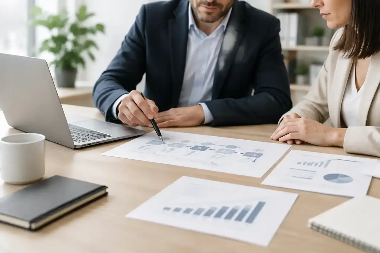 Équipe dirigeante analysant les processus et les indicateurs de performance