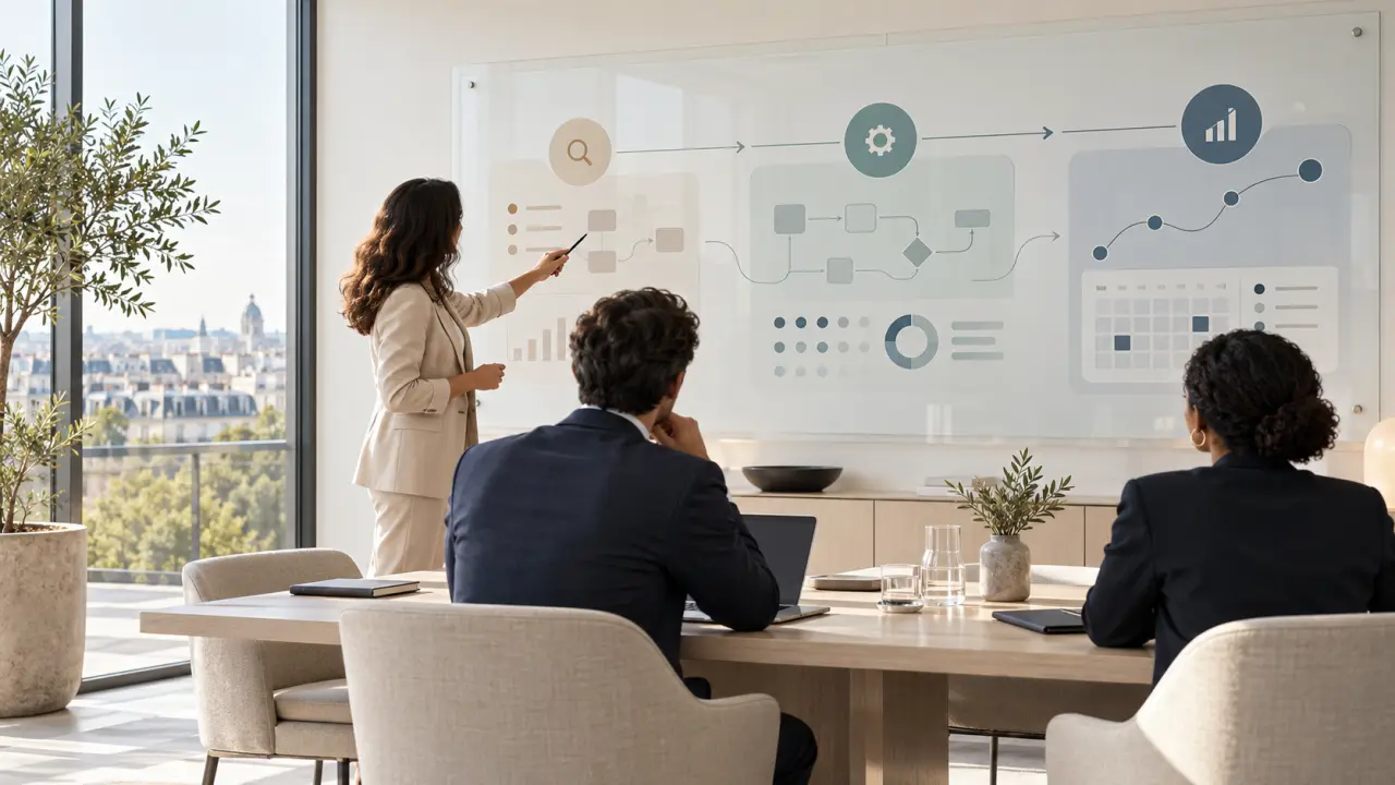 Équipe de direction analysant les processus et les indicateurs de l’entreprise