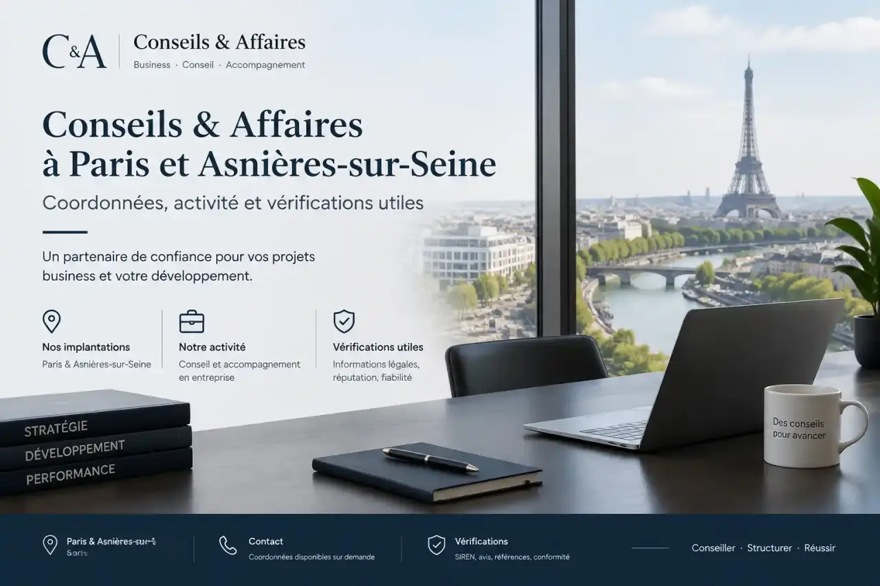 Conseils & Affaires à Paris et Asnières-sur-Seine : coordonnées, activité et vérifications utiles