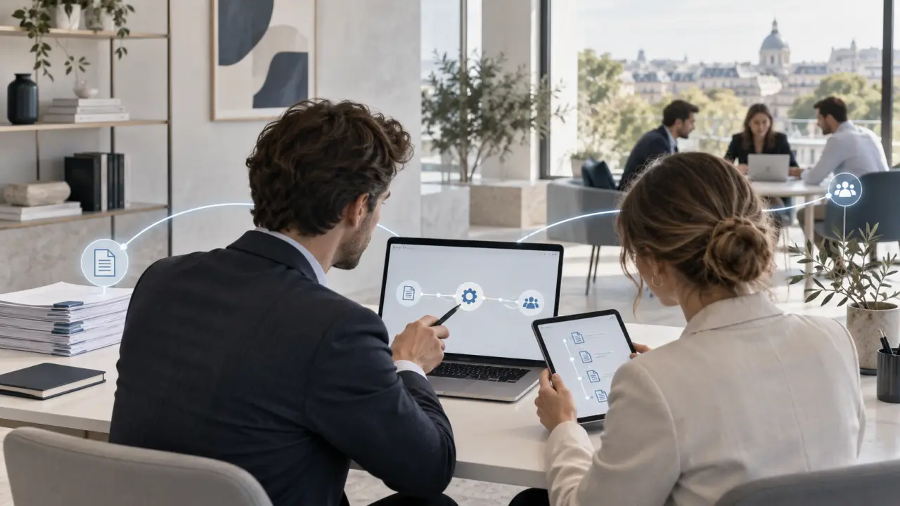 Équipe de direction travaillant sur un projet de transformation digitale