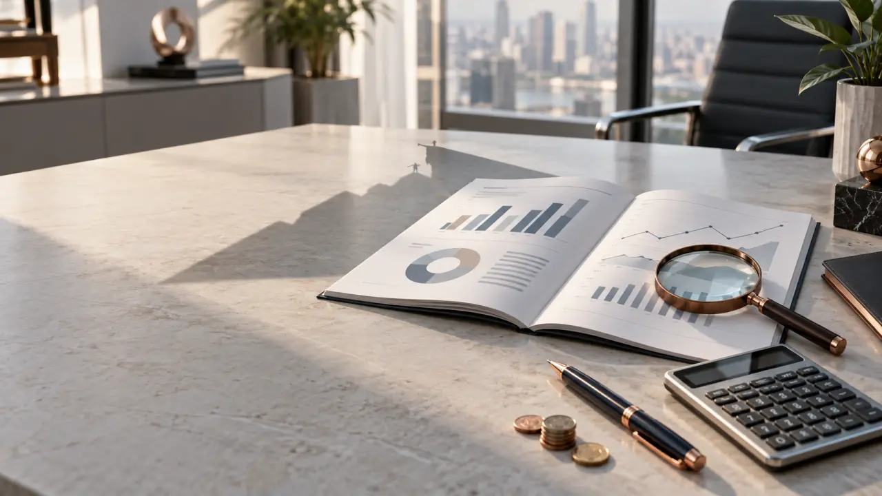 Documents financiers et graphiques illustrant un audit financier d'entreprise